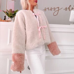 Rareraw sherpa bow Cream and Pink Jacket